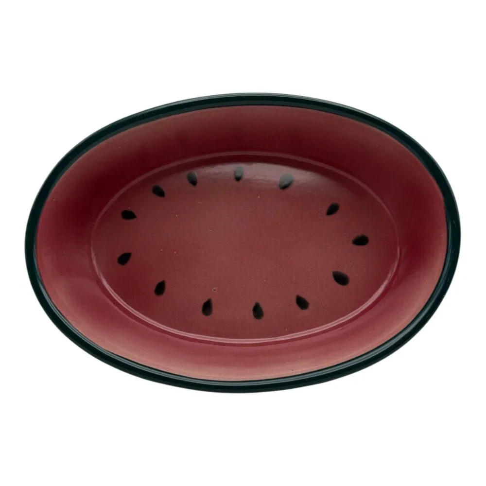Watermelon Fruit Serving‎ Ovel Bowl Stoneware EUC